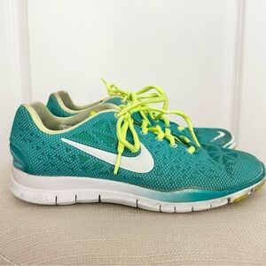Nike Women's Teal Blue White & Neon Yellow Athletic Running Shoes- Gym / Workout